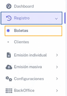 Opción Boletas en Registro de BHExpress