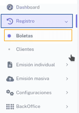 Opción Boletas en Registro de BHExpress