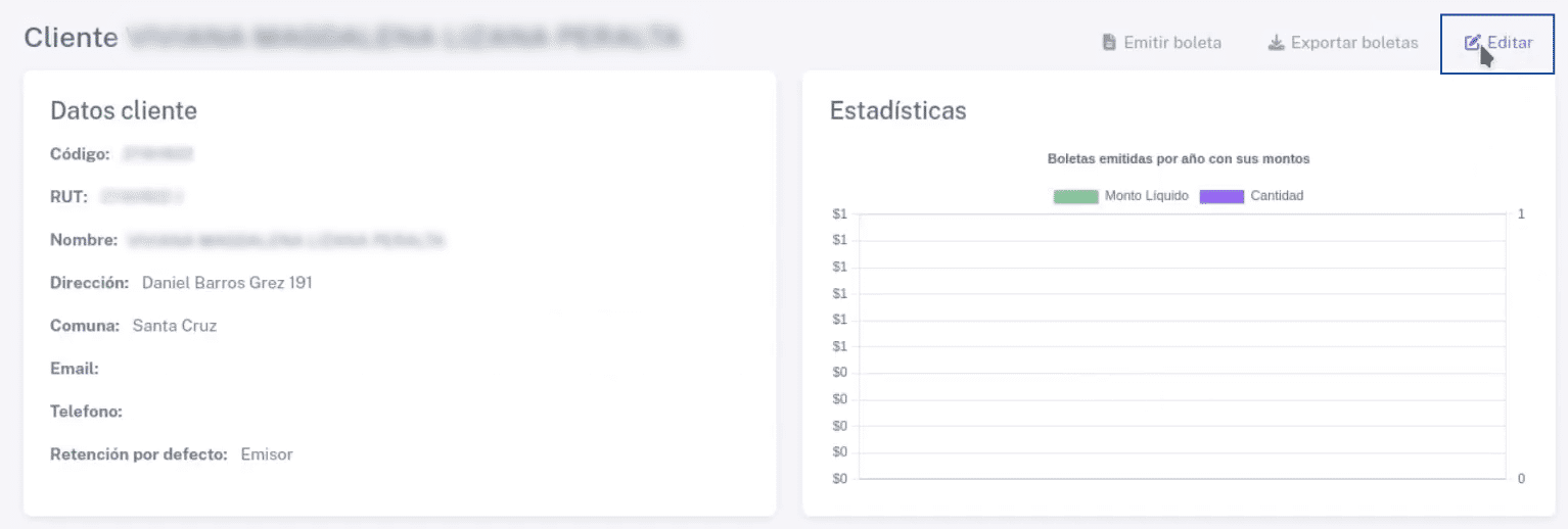 Opción de editar datos del cliente