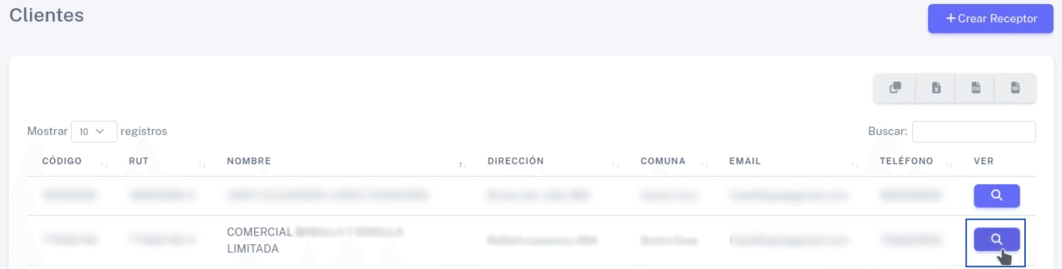 Botón de lupa para seleccionar cliente