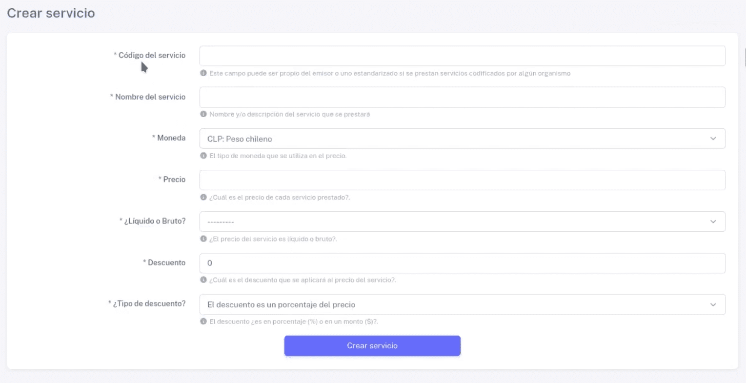 Menú de BHExpress en Configuraciones - Servicios