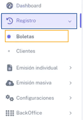 Opción Boletas en Registro en BHExpress