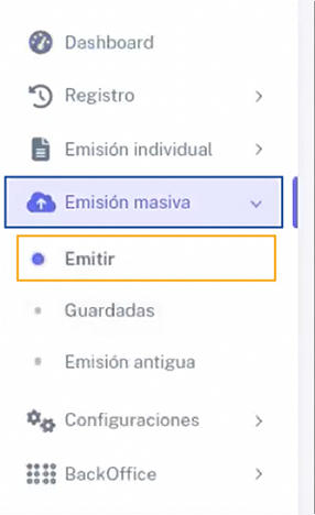 Opción Emitir en el menú Emisión masiva de BHExpress