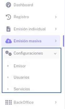 Menú de BHExpress en sección Configuraciones