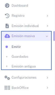 Menú de BHExpress en sección Emisión Masiva